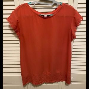 Loft Coral Mixed-Media Top